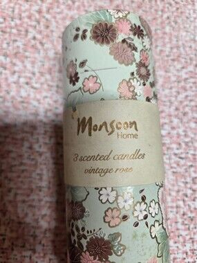 Monsoon Home Vintage Rose Scented Candles Set of 3 NIB